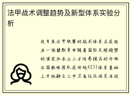 法甲战术调整趋势及新型体系实验分析
