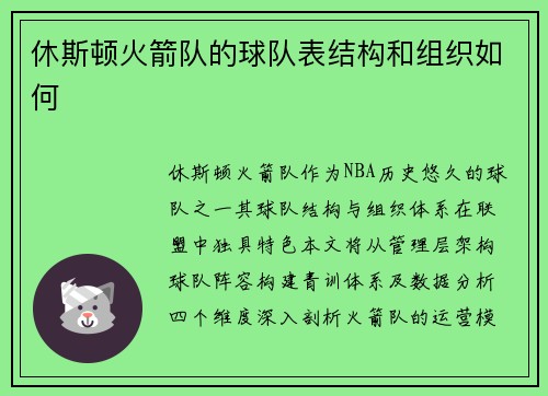 休斯顿火箭队的球队表结构和组织如何